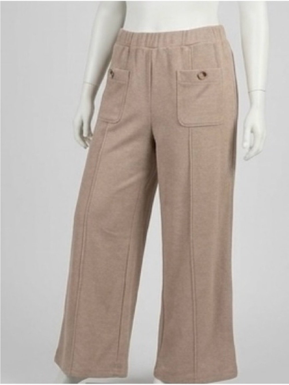 Rachel Zoe Women's Beige Knit Wide Leg Pants Size 1X Front
Pockets High Rise
